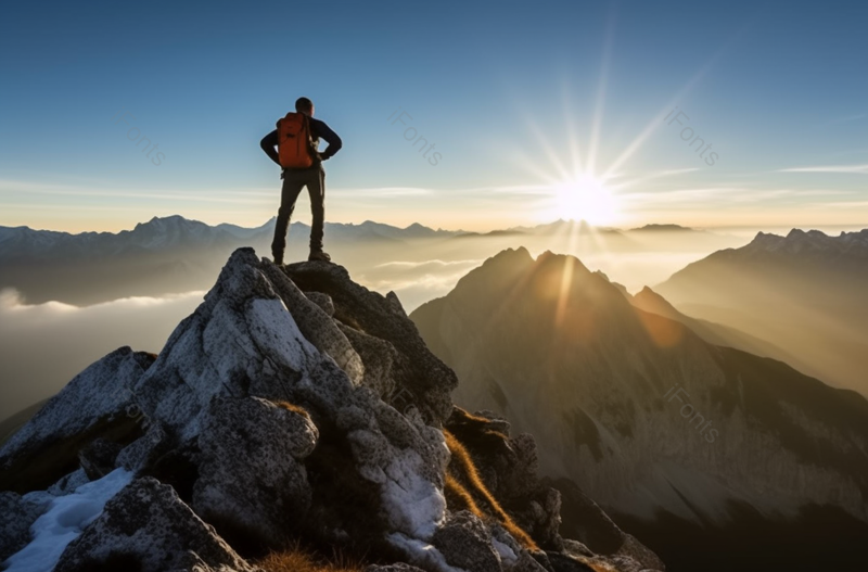 成功攀登山顶登山者站在山峰上眺望远方摄影背景,高清,摄影图,摄影图片,图片大全,摄影图免费下载